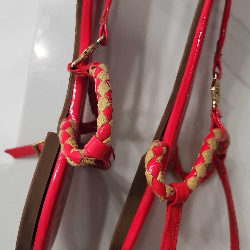 Tory Burch Bright Red Braided Thong Sandals with Gold Logo - Picture 10 of 12
